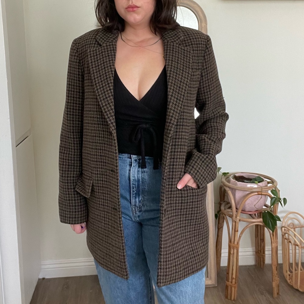 Zara Oversized Brown Houndstooth Blazer